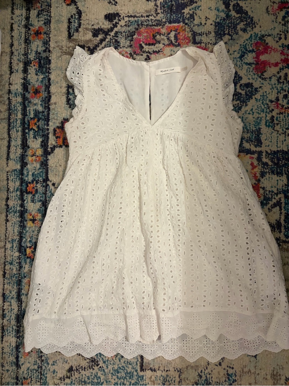 Mustard Seed White Eyelet V-Neck Mini Dress